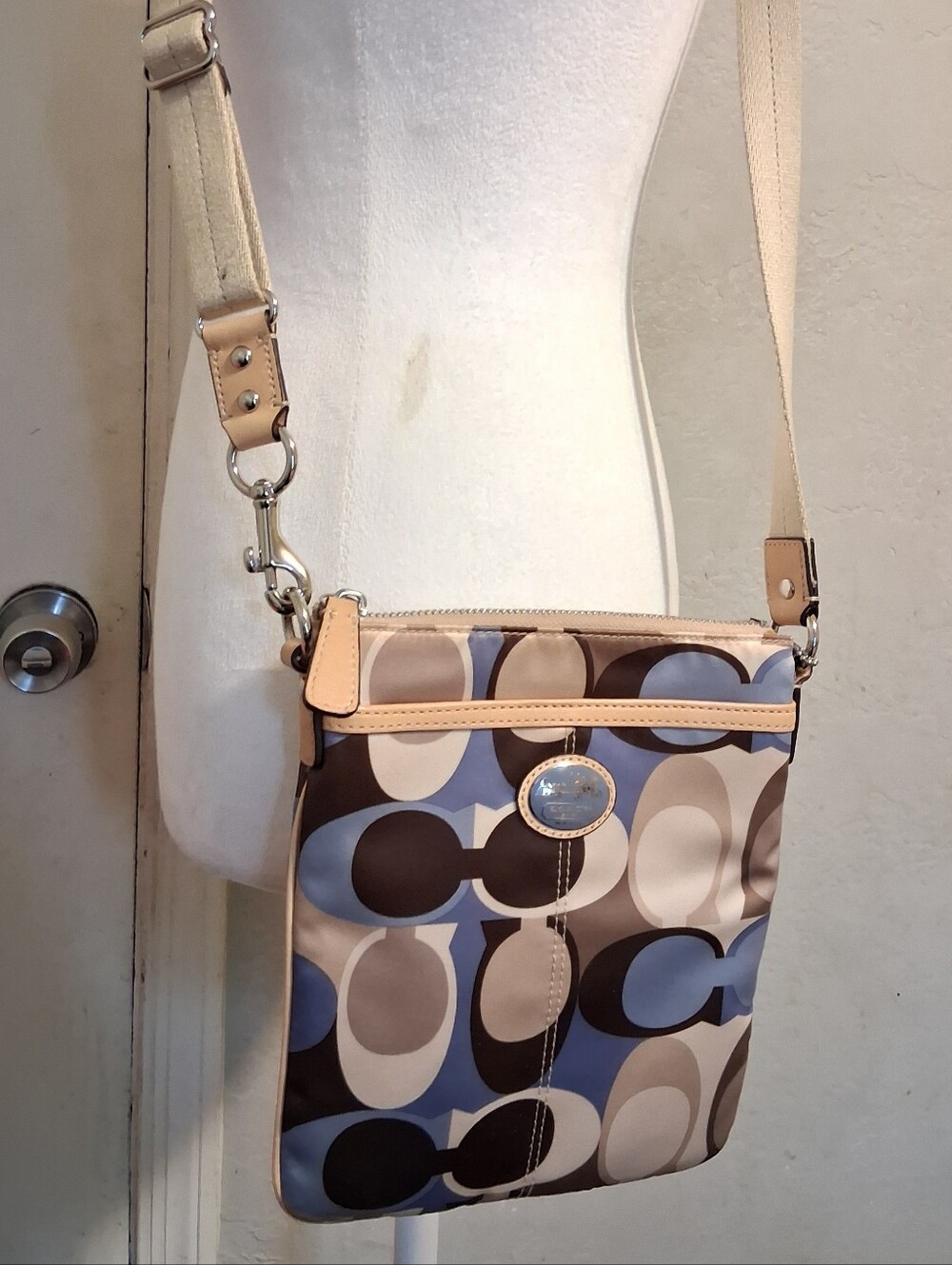 Coach Crossbody Bags Women Purple Brown Adjustable Strap Satin - Picture 3 of 14